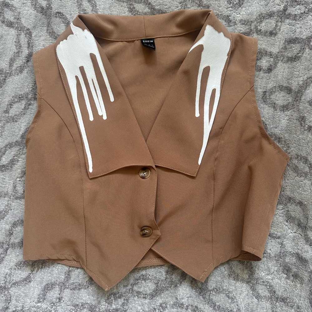 Brown Sleeveless Cropped Vest | White Accents